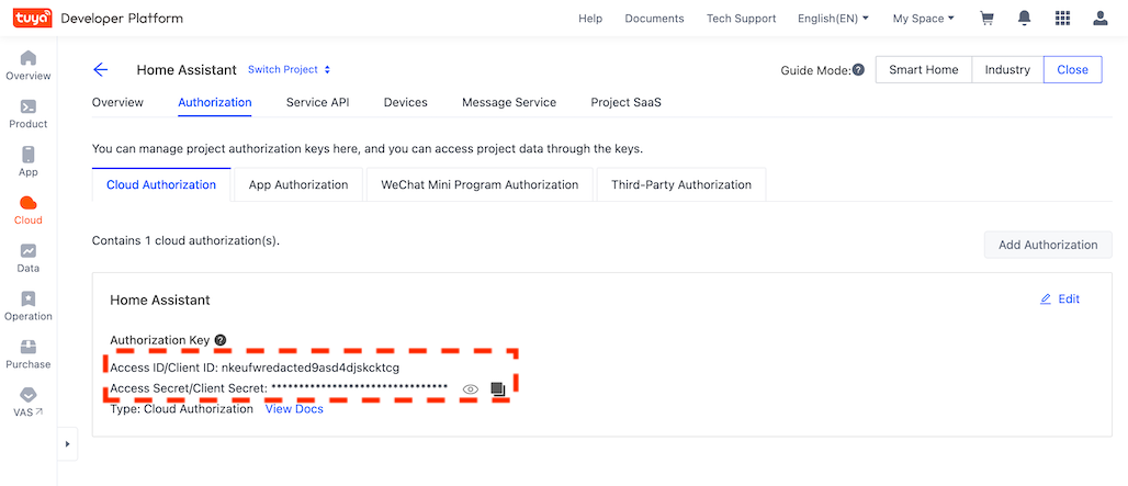 Tuya Cloud Authorization